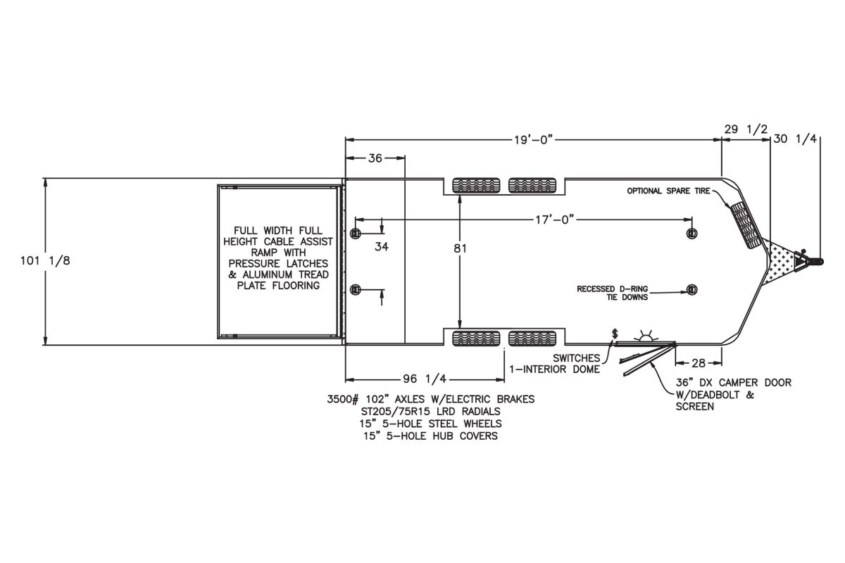 Floor plan for 2026 Featherlite 4926 20' Car Bumper Pull Trailer