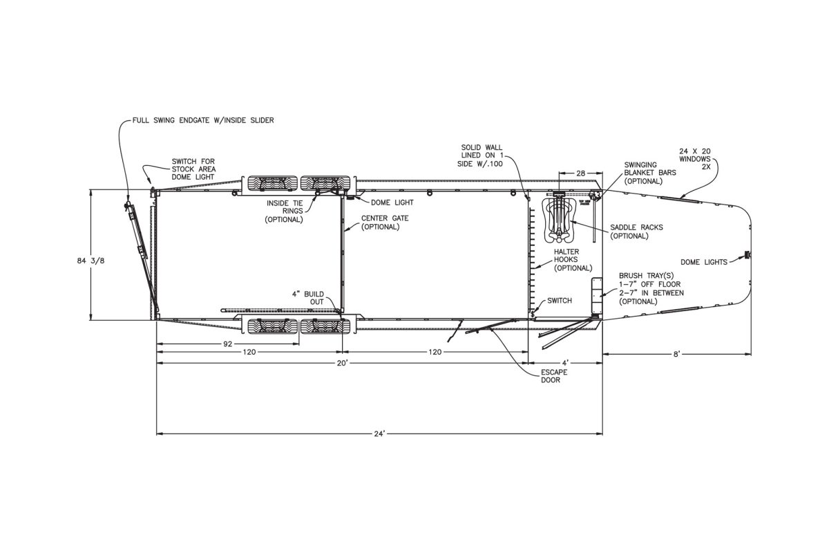 Floor plan for 2026 Featherlite 8413 24' Stock Combo Gooseneck Trailer