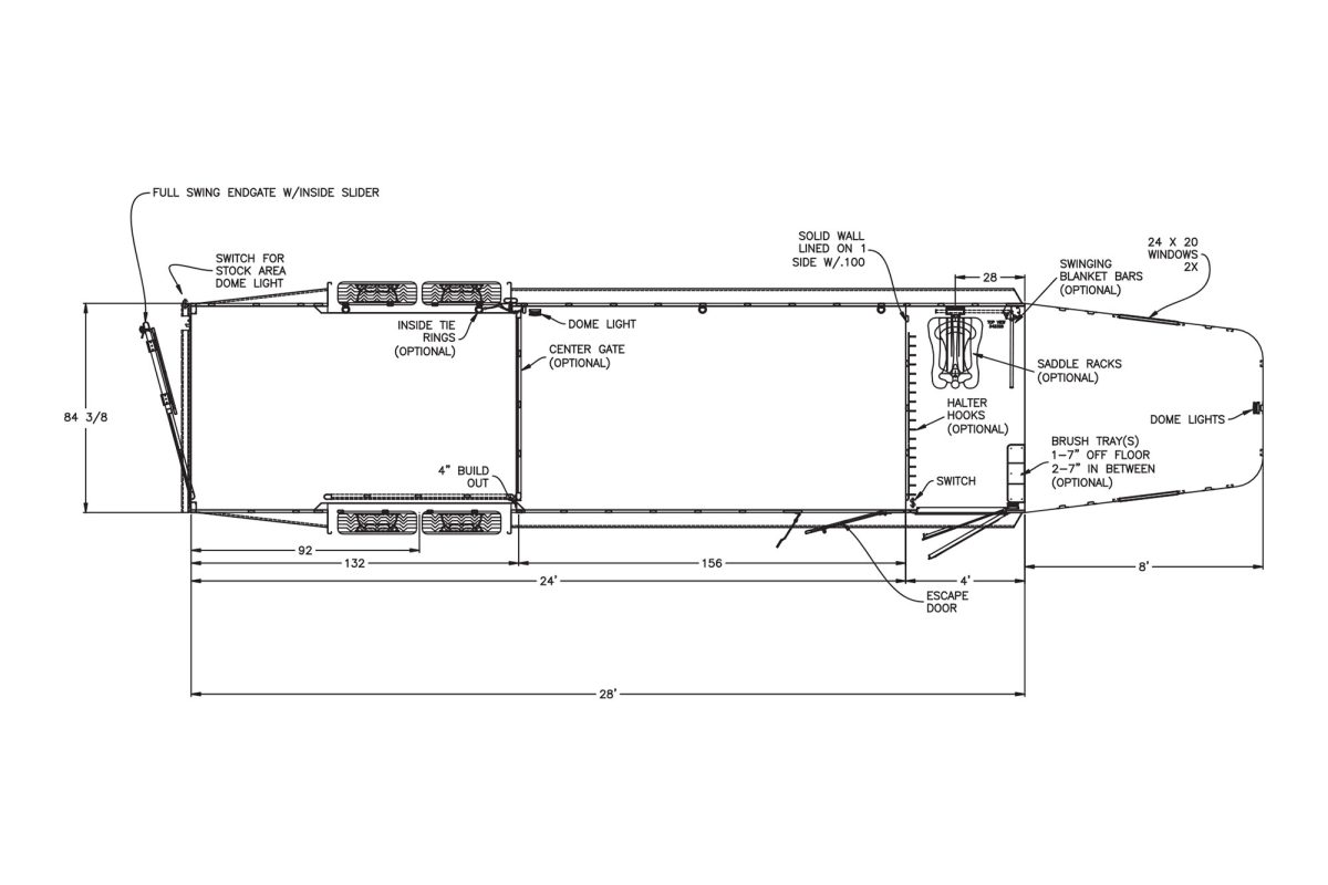 Floor plan for 2026 Featherlite 8413 28' Stock Combo Gooseneck Trailer