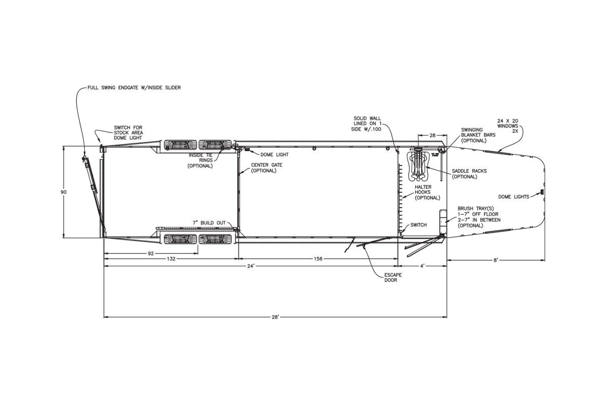 Floor plan for 2026 Featherlite 8413 28' Stock Combo Gooseneck Trailer