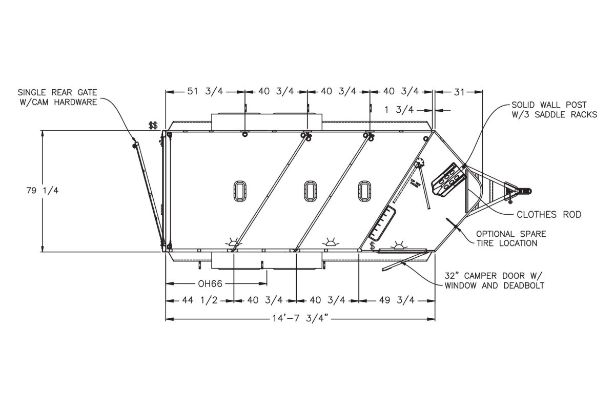 Floor plan for 2026 Featherlite 9651 3H Bumper Pull Trailer