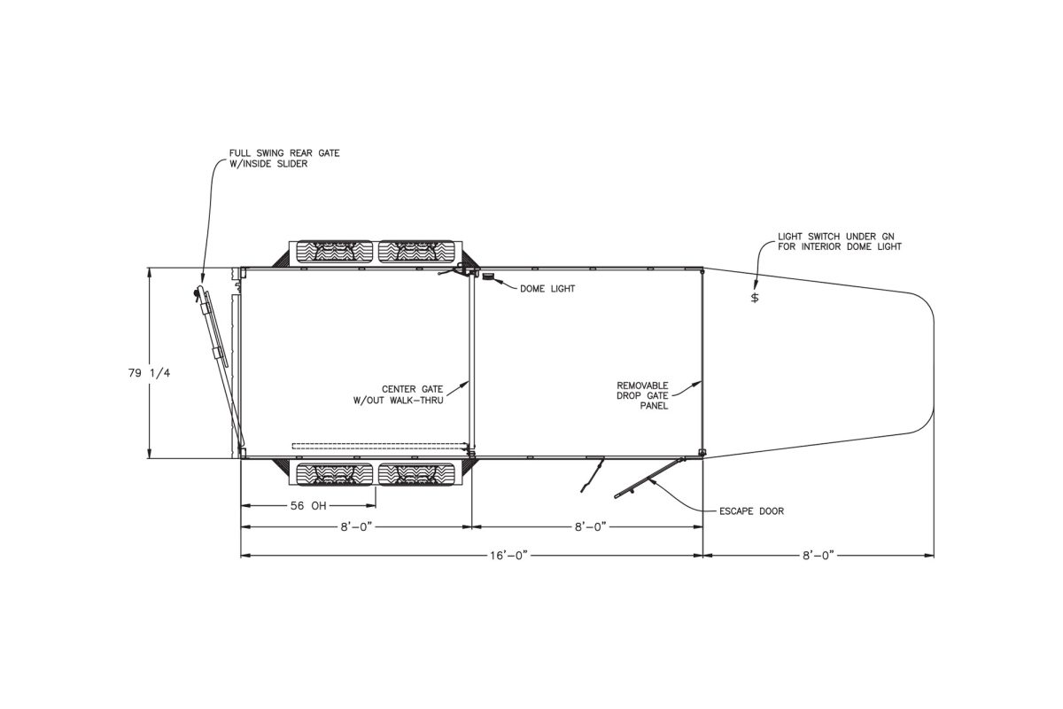 Floor plan for 2026 Featherlite 8117 16' Stock Gooseneck Trailer 