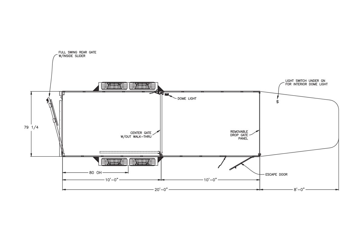 Floor plan for 2026 Featherlite 8117 20' Stock Gooseneck Trailer