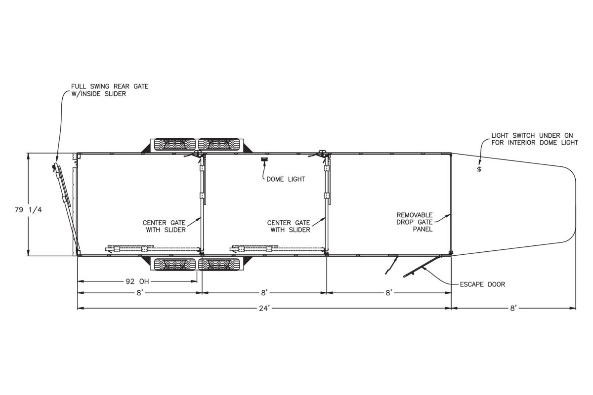 Floor plan for 2026 Featherlite 8117 24' Stock Gooseneck Trailer