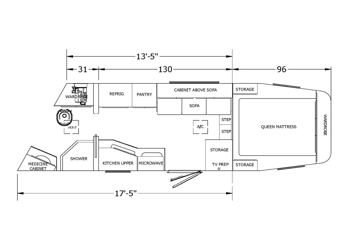 Floor plan for 2026 Featherlite 9808 3H 13x17 Living Quarters Gooseneck Trailer