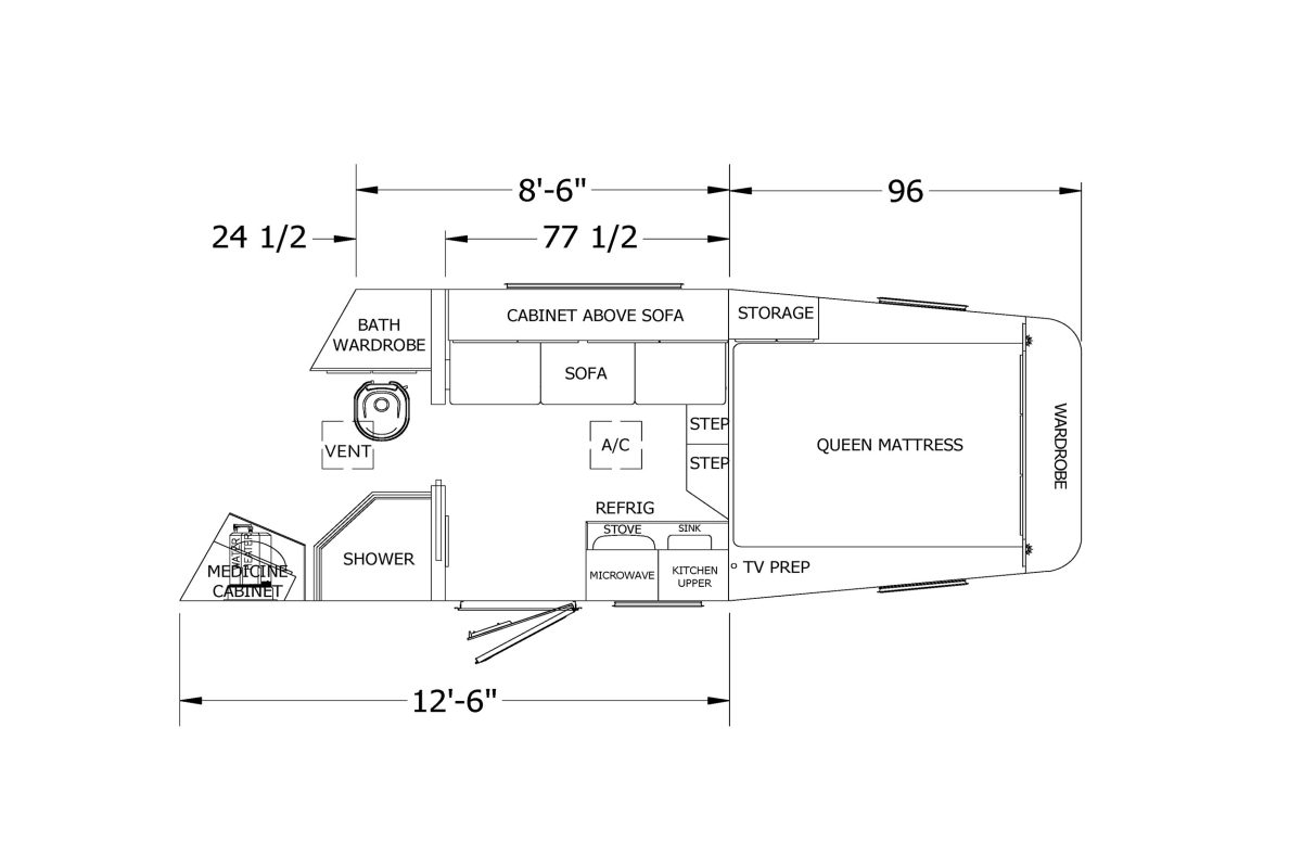 Floor plan for 2026 Featherlite 9808 Slant 4H 8x12 Living Quarters Gooseneck Trailer