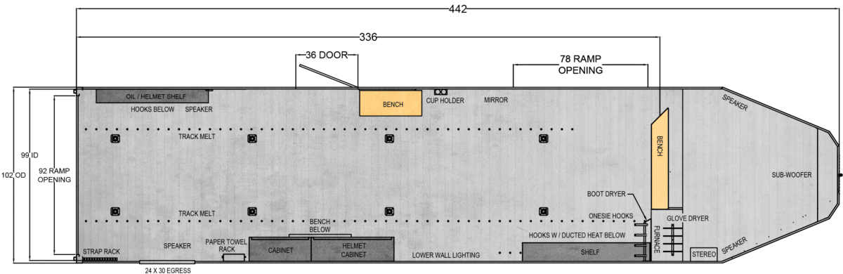 Floor plan for 2026 Trails West RPM 28' Gooseneck Trailer 