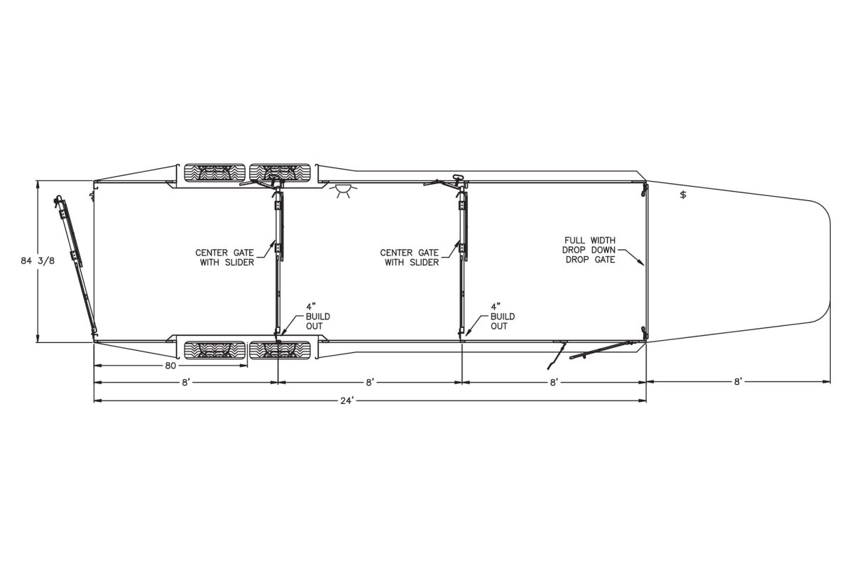 Floor plan for 2027 Featherlite 8127 24' Stock Gooseneck Trailer