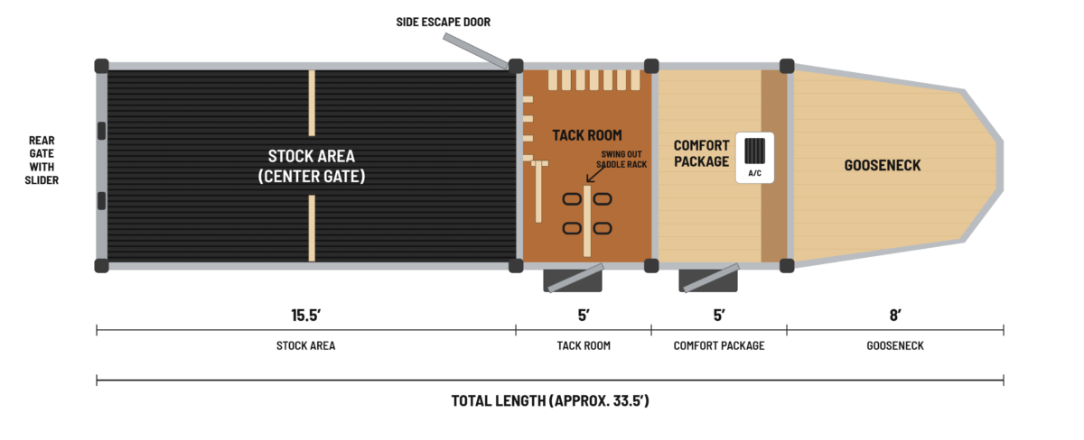 Floor plan for 2027 Trails West Santa Fe 15' Stock Gooseneck Trailer