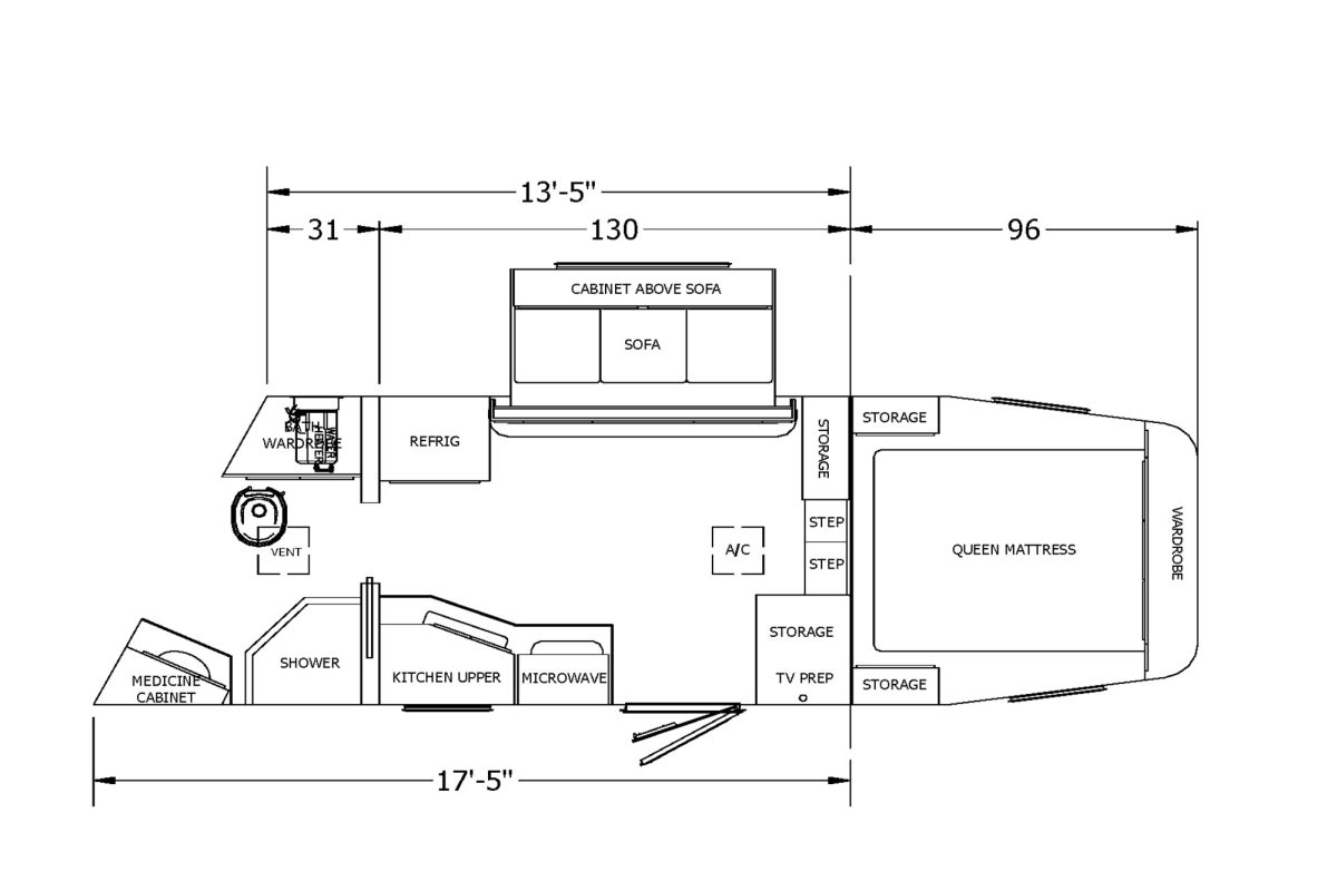Floor plan for 2025 Featherlite 9808 2H 7x13 Living Quarters Gooseneck Trailer