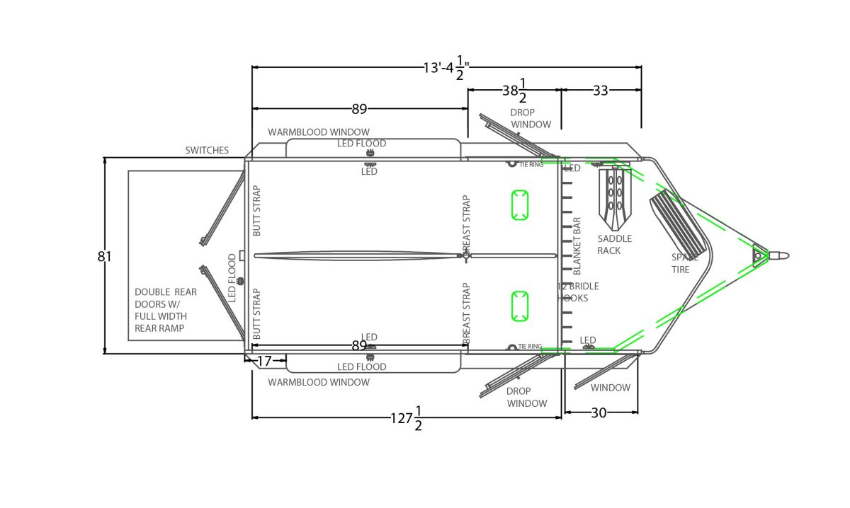 Floor plan for 2024 Logan Bullseye 2H Bumper Pull Trailer 