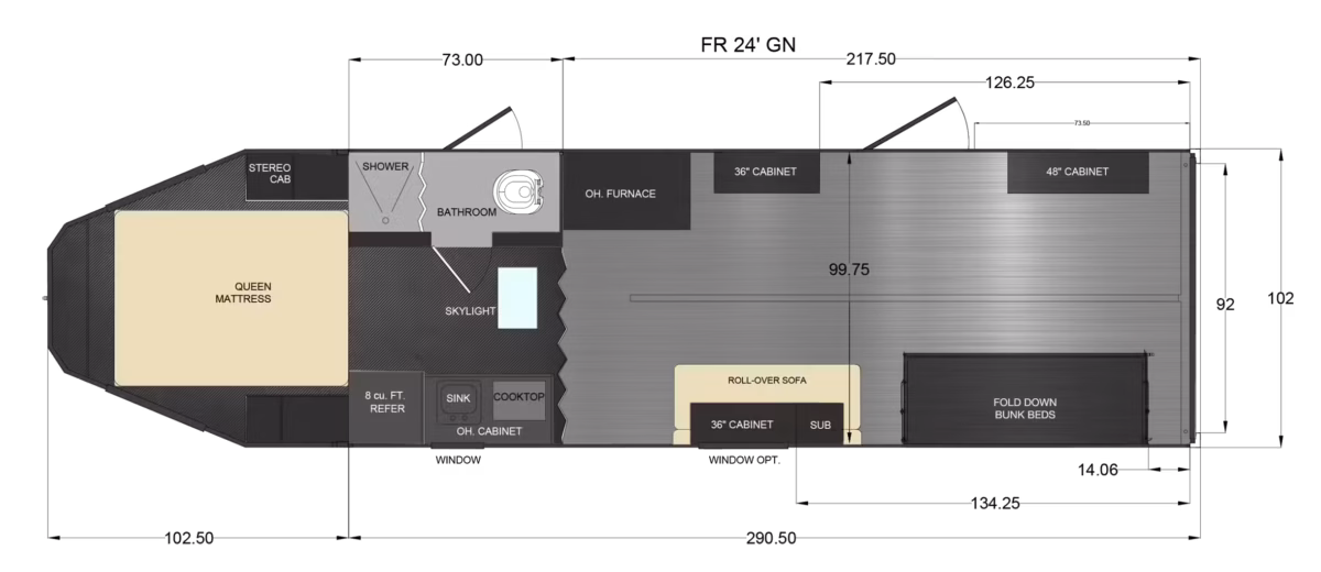 Floor plan for 2027 Trails West RPM Freeride' Gooseneck Trailer