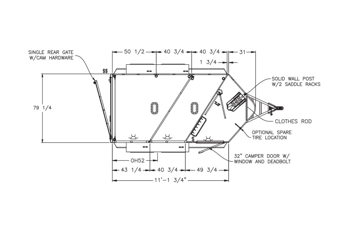 Floor plan for 2027 Featherlite 9651 2H Bumper Pull Trailer